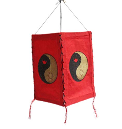 Lamp Shade Hand Made Lokta Paper Lamp Shade -Ying Yang Design (Red).