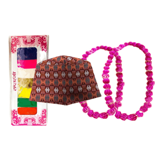 Combo of Makhmali Mala of 2, Dhaka Topi and Bhai Tika