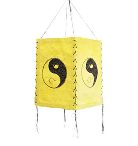 Lamp Shade Hand Made Lokta Paper Lamp Shade -Ying Yang Design (Yellow).